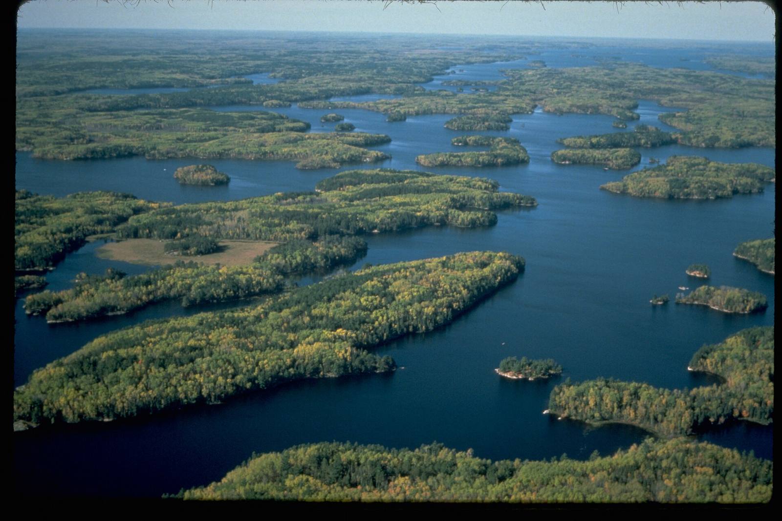Islands and channels of the park seen from the air, Voyageurs